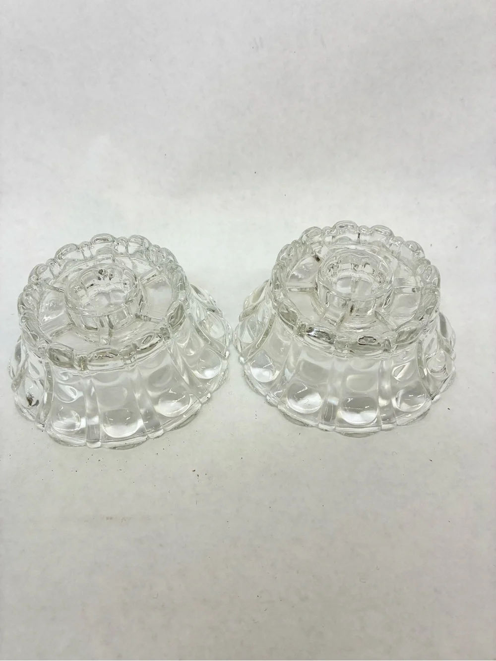 Vintage Indiana Glass Painted Hurricane Shades w/ Candle Holder Bases Lot of 2